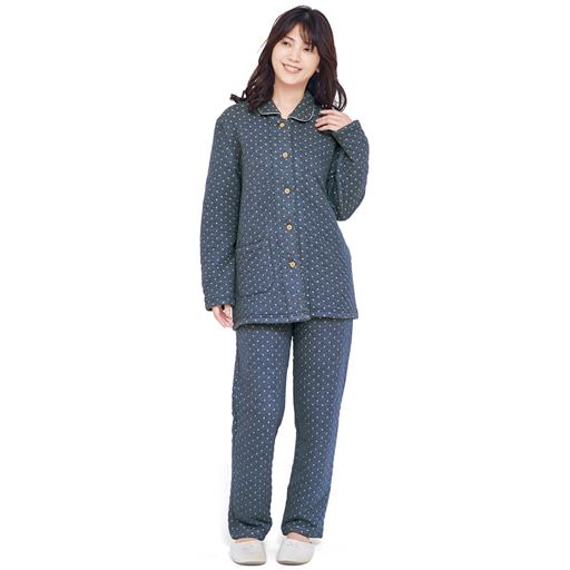 レア◎新品　レディースパジャマ　バラ　パール　伸縮　クリーム　肌側綿100キルト 肌側綿100%厚手ニットキルトシャツパジャマ - ファッション通販