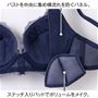 (1)バストを中央に集め横流れを防ぐパネル。(2)ステッチ入りパッドでボリュームをメイク。