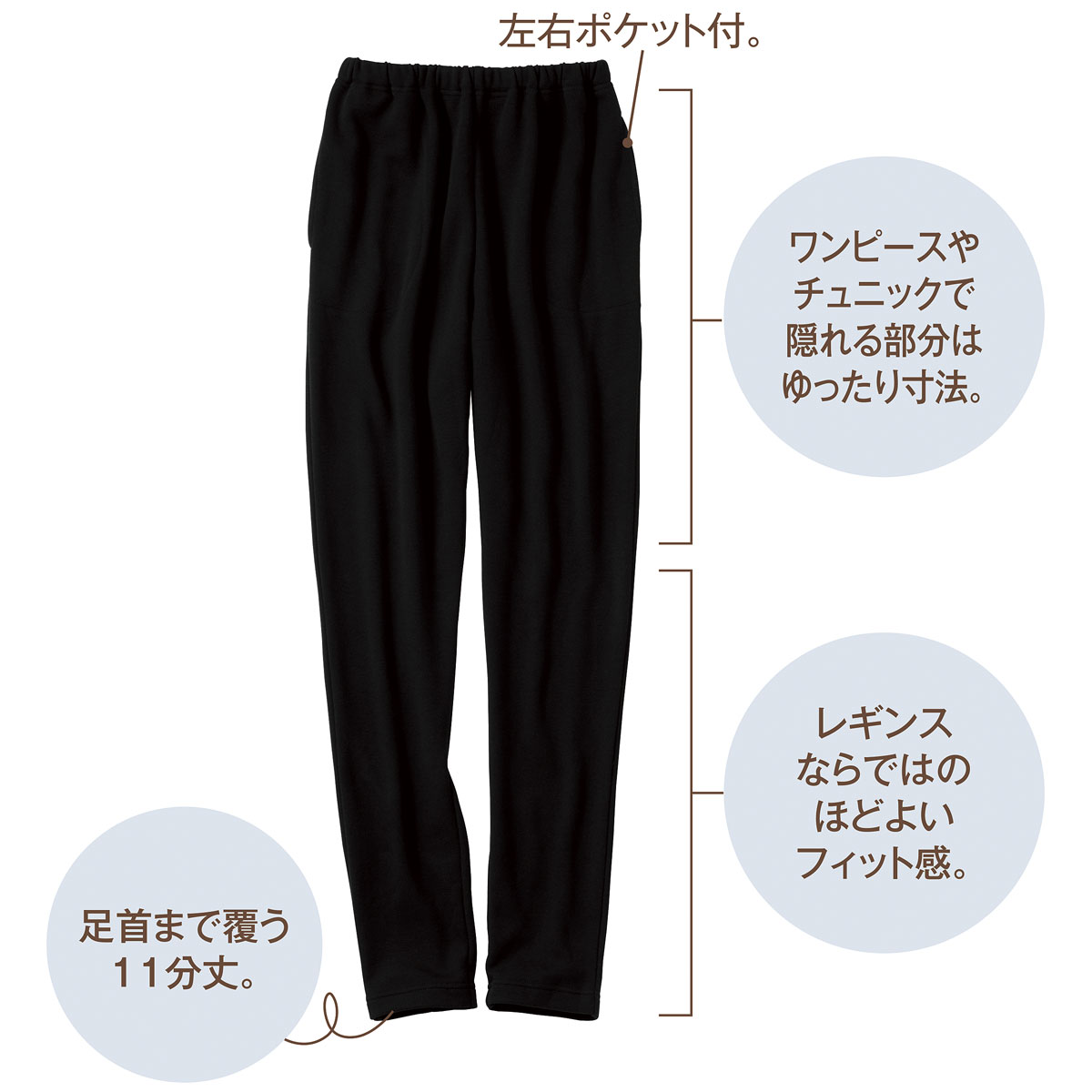 あたたかいストレッチ裏起毛のゆる楽レギンス(足首まで覆う11分