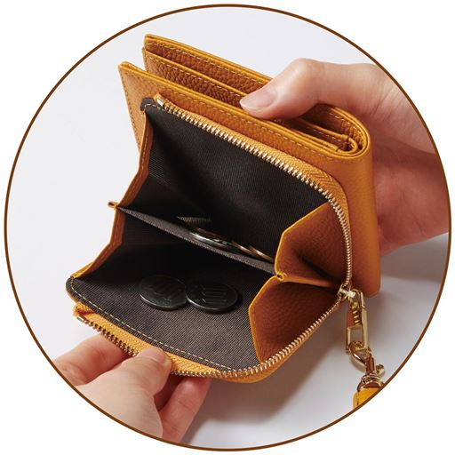 ファスナー式小銭入れ じゃばらマチでガバッと開き取り出しやすい