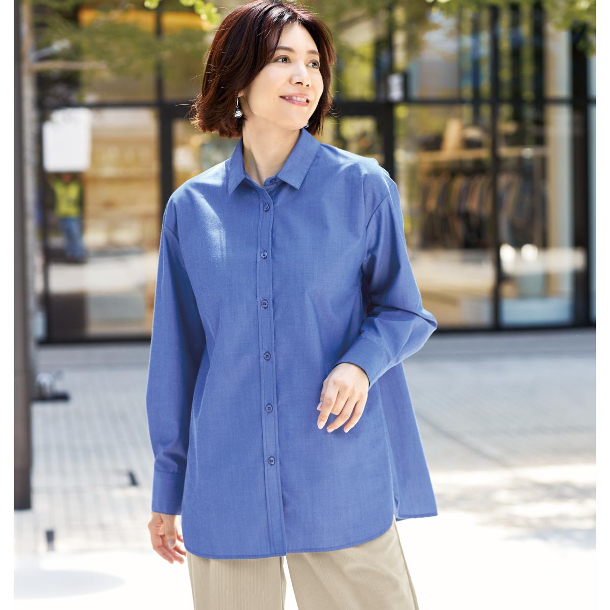 リネンチュニックシャツ【ネイビー】 blue willow/ブルーウィロー リネンオープンカラーチュニック