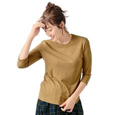シンプルクルーネックTシャツ(7分袖)(洗濯機OK)