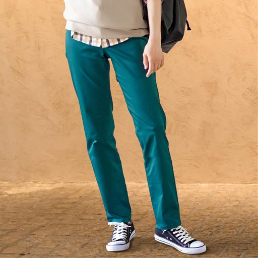 綿サテンストレッチストレートパンツ