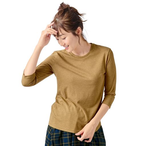 シンプルクルーネックTシャツ(7分袖)(洗濯機OK)