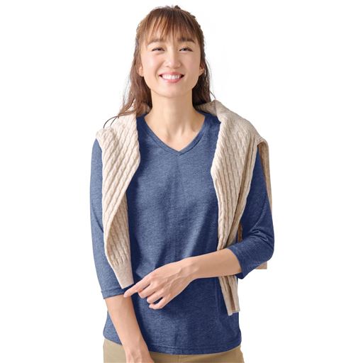 シンプルVネックTシャツ(7分袖)(洗濯機OK)