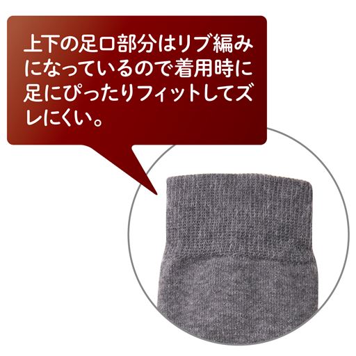 上下の足口はリブ仕様になっており、着用時にぴったりフィットしてずれにくい。