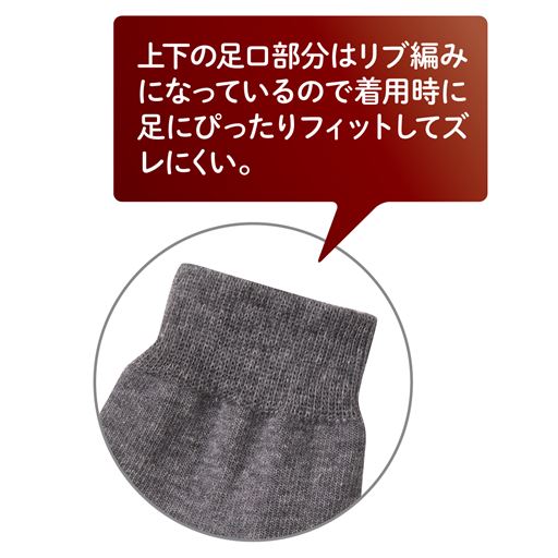 上下の足口はリブ仕様になっており、着用時にぴったりフィットしてずれにくい。