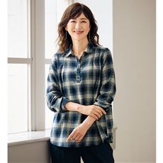 先染め綿薄起毛オーバーブラウス