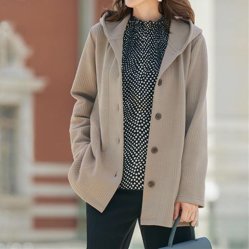 フード付きジャカードカットソージャケット