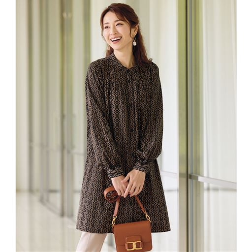 ヨーク切替えプリントシャツチュニック