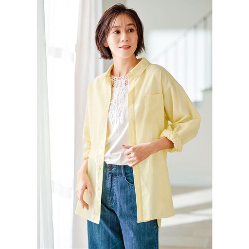 リネン混ゆるっとベーシックシャツ(UVケア・速乾・接触冷感・洗濯機OK)