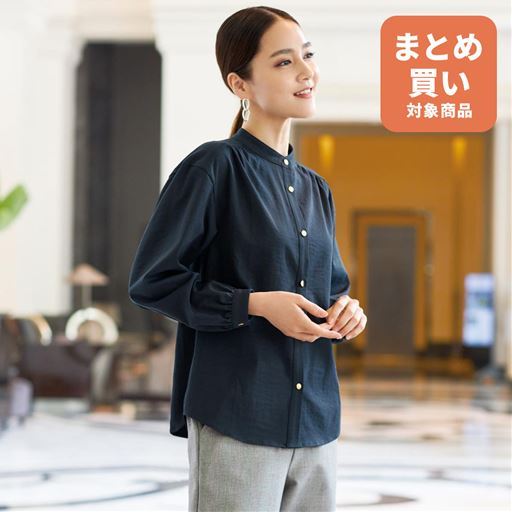 大人チノメタル調ボタンブラウス(UVカット・接触冷感・速乾性・洗濯機OK)