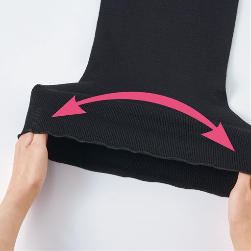 伸びが良く、脇縫いなしで、お腹にすっきりフィット ヨコ方向によく伸びてやさしくフィットするハニカム編み。