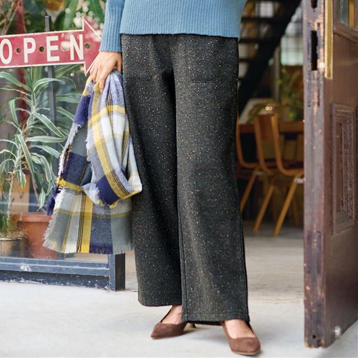 カラーネップツイード調ワイドパンツ