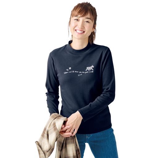 ハイネックプリントTシャツ(綿100%)