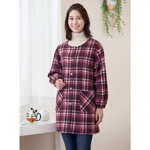 チェック柄フリースかっぽう着