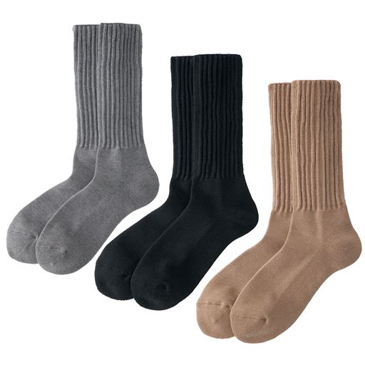 男のあったか足底パイル裏起毛分厚いクルーソックス 履き口ゆったり仕様