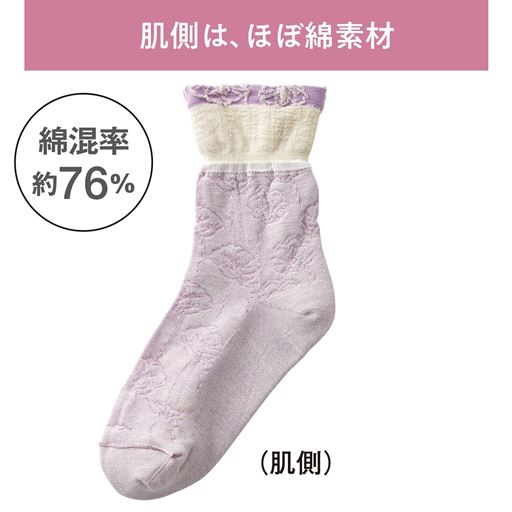 肌側のデコボコが少ないフラットな仕様で、綿の風合いが心地よく肌になじみます。※写真の色はありません