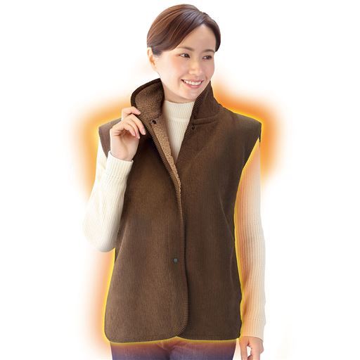 首まで暖かコーデュロイの裏ボアベスト