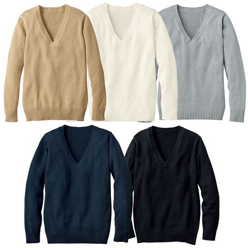 白い100％ウールセーター 年間使いやすい綿100%Vネックニット(セーター
