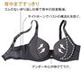 (1)カップ表の縫い付けないサイドパネルで窮屈感なく、広がりをおさえる。(2)背中まですっきり ゴムのない折り返し仕様で背中の段差軽減。(3)サイドボーンでバストの横流れを防ぐ。(4)アンダー中心が伸びてラク。