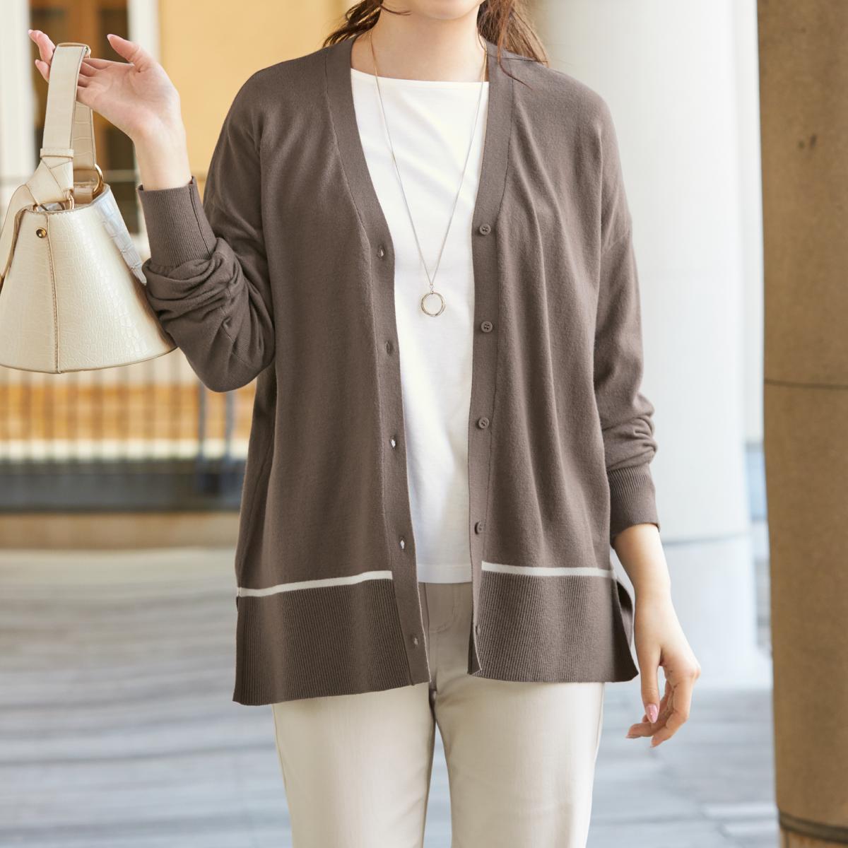 タンブルドライニットカーディガン(洗濯機・乾燥機OK) - ファッション