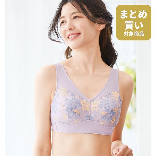 術後のバストをいたわるブレストケアブラ<br>ペールライラック着用例