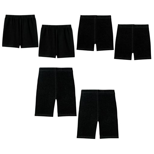 (左から時計まわりに)A(ミニ丈)黒、B(1分丈)黒、C(3分丈)黒