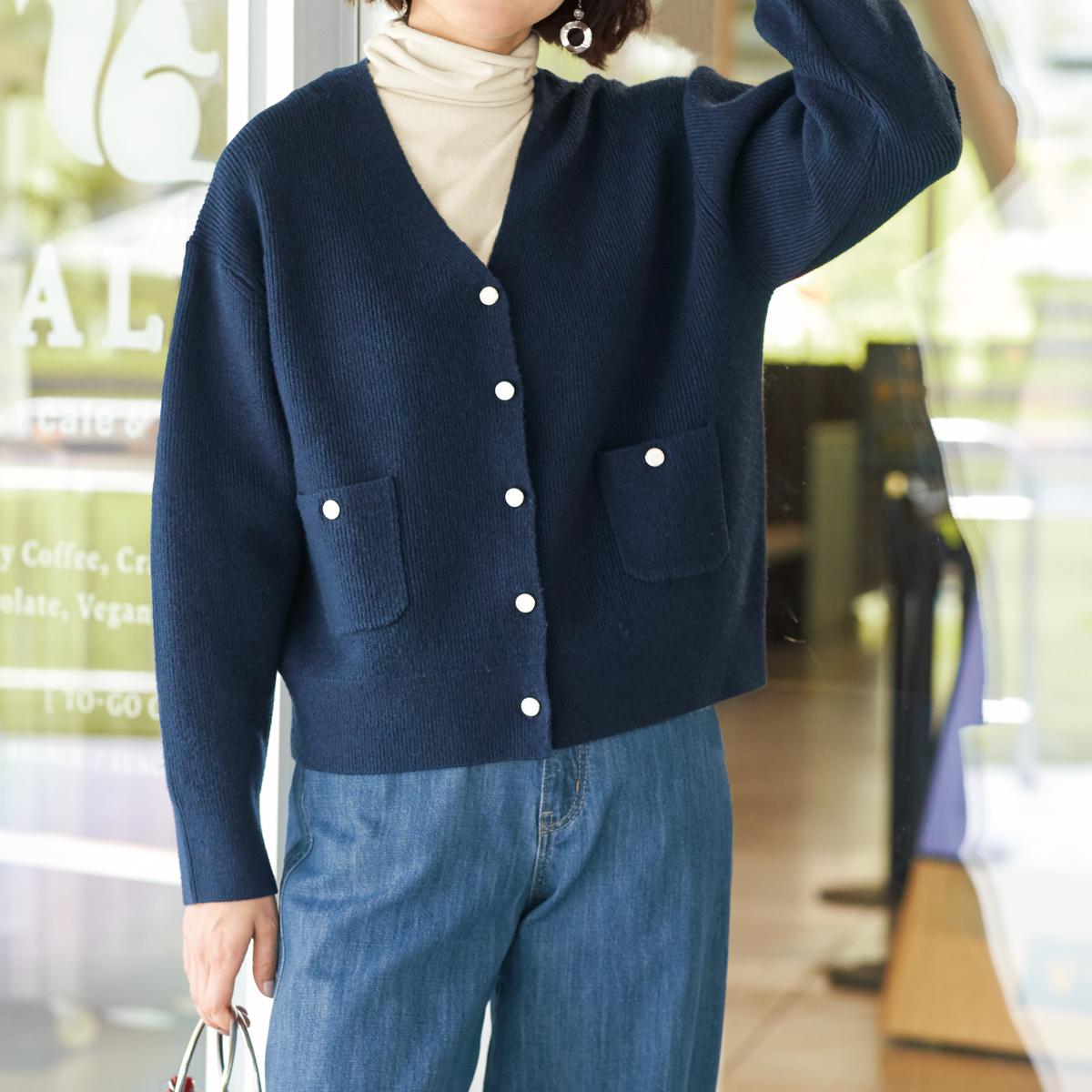 畦編みニットカーディガン - ファッション通販ならセシール(cecile)
