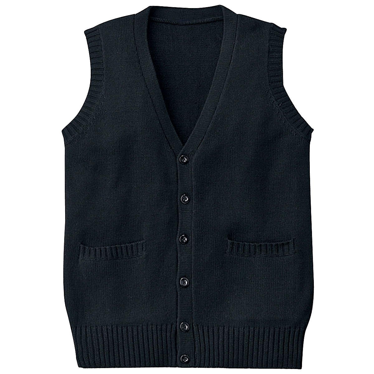 年間使いやすい綿100%前開きベスト(Vネックニット)(洗濯機OK)(スクール