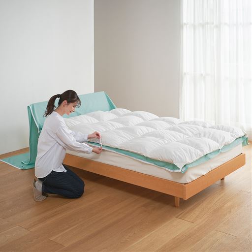 使い方(3)<br>8ケ所ホック付きズレ防止テープを留める。