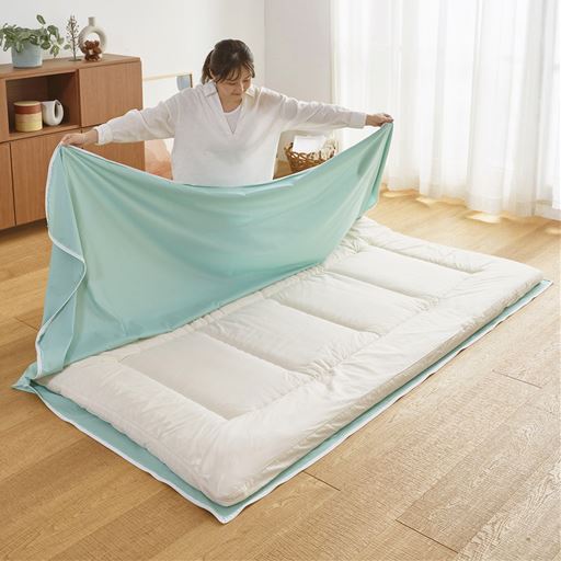 アンティックグリーン<br>面倒なカバーの交換がラクにできる! ガバッと簡単敷き布団カバーです。