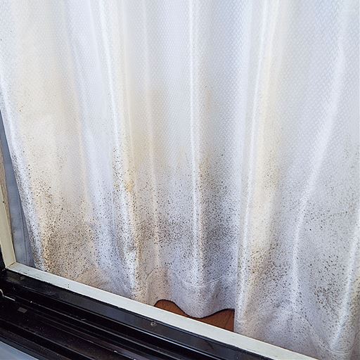 カビが発生した未加工カーテン<br>湿気を放っておくと...こんなことに!! ※写真はイメージです。