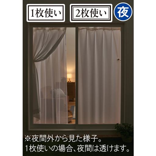 ※夜間外から見た様子。1枚使いの場合、夜間は透けます。