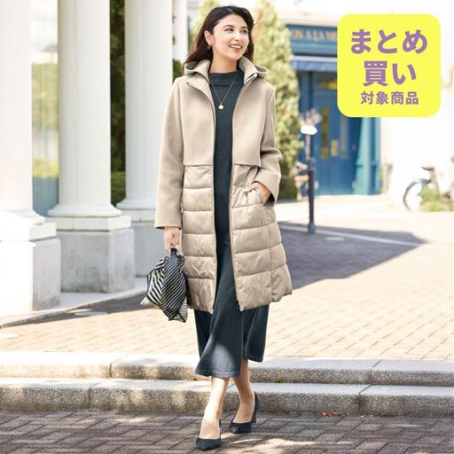 フード付き異素材使いコート