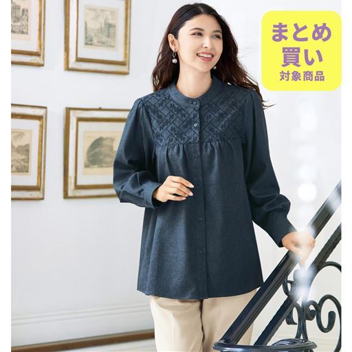 ラクロン胸元刺しゅうブラウス