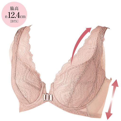 脇高設計で脇肉すっきり。ストラップでバストをしっかり引き上げる設計。