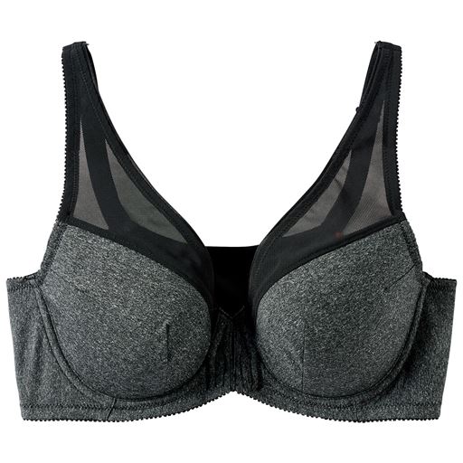 グレー (1)テープとパワーネットでバストを引き上げる。(2)植物由来の素材で肌に優しく吸汗速乾が気持ちいい。