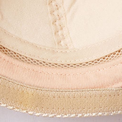 肌側 (1)ワイヤーループは柔らかな起毛素材で、肌あたりやさしい。(2)カップくりはメッシュ素材で通気性よく爽やか。