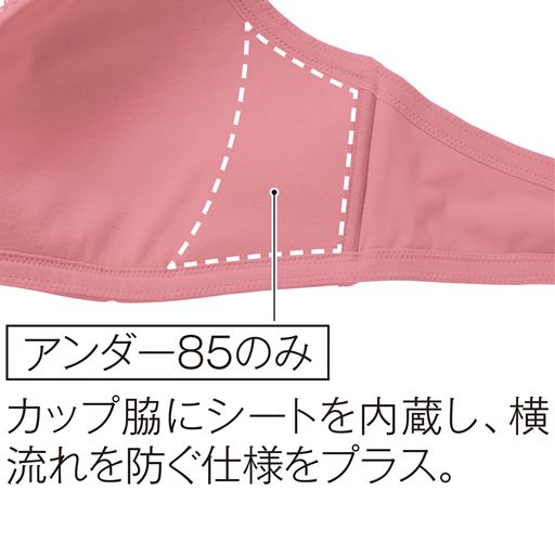 アンダー85のみカップ脇にシートを内蔵し、横流れを防ぐ仕様をプラス。