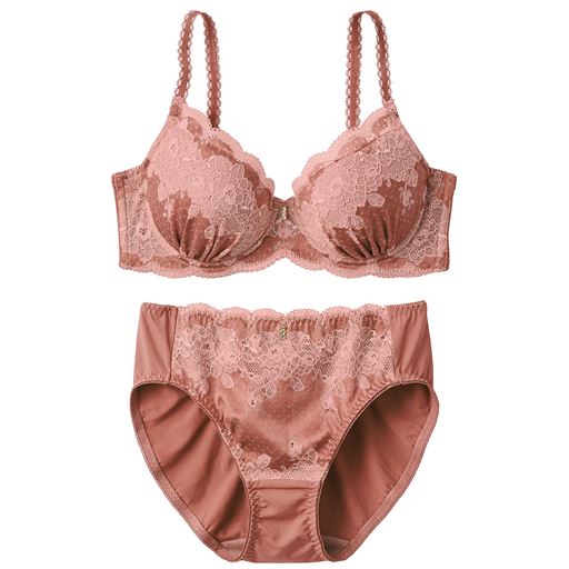 レッドブラウン 上下セット<br>艶のあるレースでシンプルでも華やか