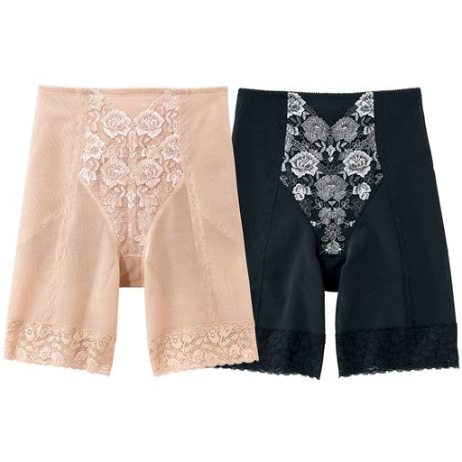 パワフルに引き締めて見違えるようなシルエットに!ロングガードル・色違い2枚組<br>セットB 色違い2枚組(ブラック・ピーチベージュ)