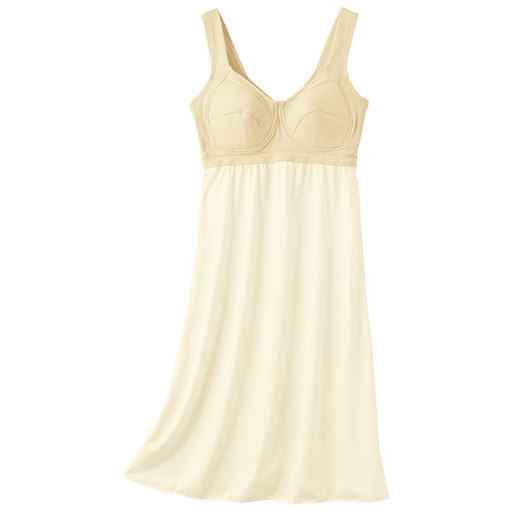 ベージュ (1)スカート部分はすべりのよいトリコット素材。(2)幅広ストラップで肩がラク。