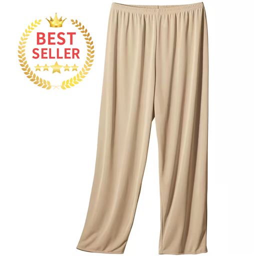 とろみのあるシルキーな肌ざわりと上品な光沢感が魅力の丈が選べるシンプルロングキュロットペチコート。ロングボトムの汗、透け、ハリつきを軽減。(シェルベージュ)