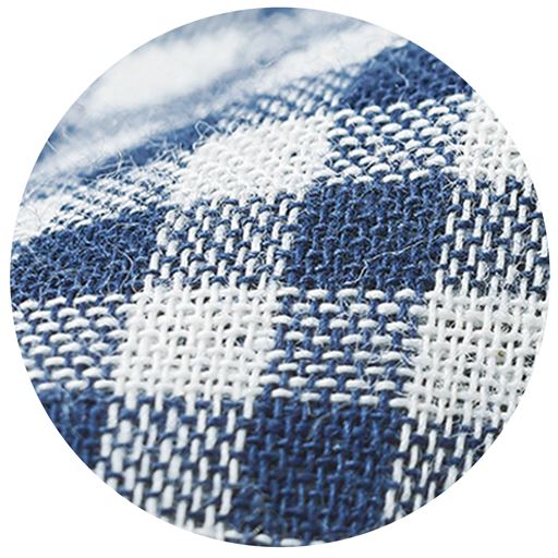 ネイビー<br>生地拡大 <br>生地裏は可愛いギンガムチェック。