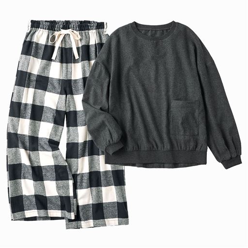 チャコールグレー (パンツ:ブラック×アイボリーチェック)