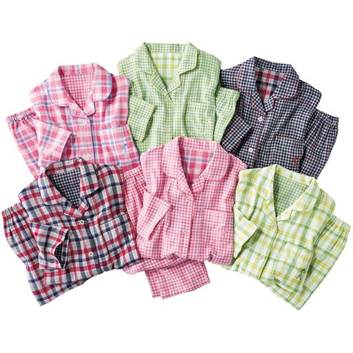 (左上から時計回りに)K(ピンク×ブルー)、F(グリーン)、H(ネイビー)、E(グリーン×イエロー)、L(ピンク)、G(ネイビー×レッド)