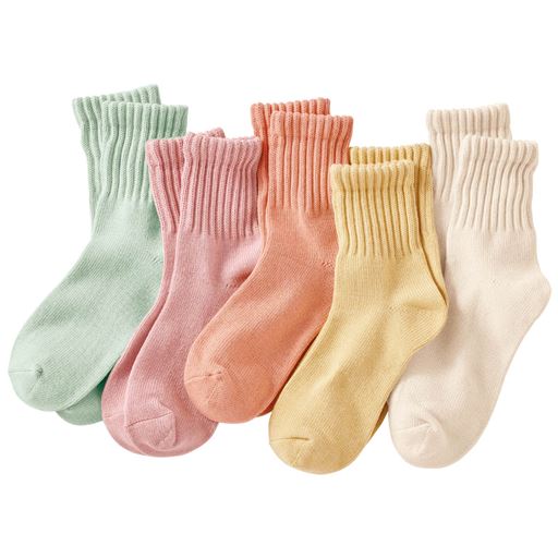 D(ミントグリーン/ピンク/アプリコット/ペールイエロー/オフ白) 色違い5足組