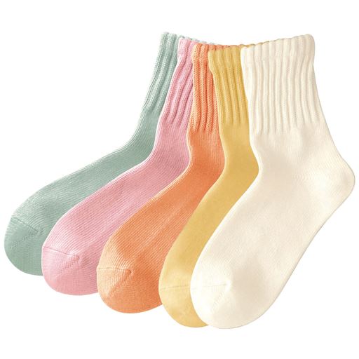 D(ミントグリーン/ピンク/アプリコット/ペールイエロー/オフ白) 色違い5足組