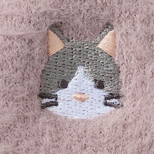 スモークピンク(ネコ)刺しゅう拡大